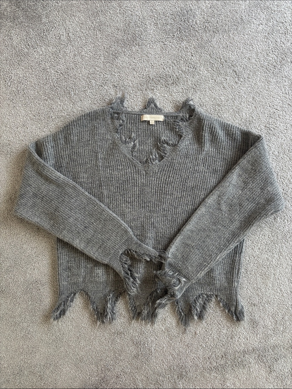 Dance & Marvel Gray Distressed V-Neck Sweater